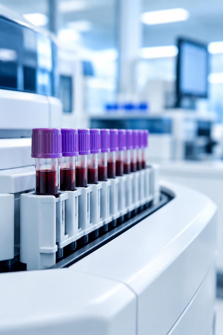 Blood sample tubes on a laboratory analyzer
